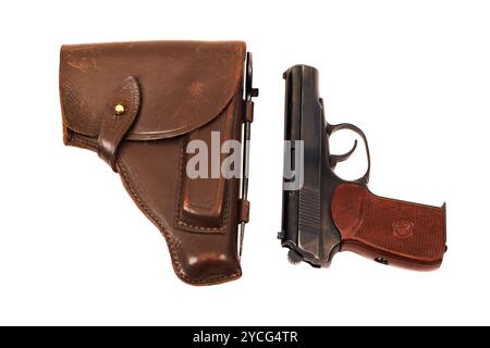 Russische 9-mm-Pistole und Holster Stockfoto