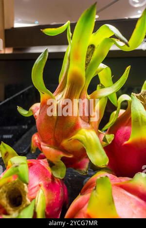 Paris, Frankreich, exotisches Gemüse im Luxusgeschäft im französischen Kaufhaus, « Le Bon Marché, „La Grande Epicerie » « Dragon Fruit » (Nashi) Stockfoto