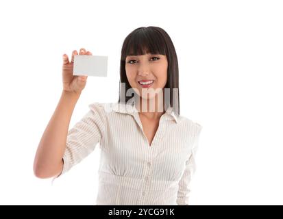 Frau-Holding-Visitenkarte Stockfoto