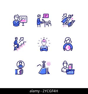 Geschäftsschulungen, HR und Entwicklung – Symbole im Liniendesign Stock Vektor