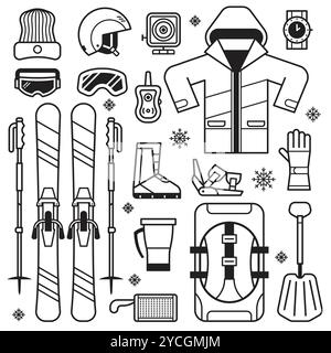 Skibekleidung und -Ausrüstung Stock Vektor