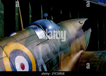 Historisches Spitfire im IWM Duxford Aircraft Museum, Cambridgeshire, East Anglia, Südosten Englands, Großbritannien Stockfoto