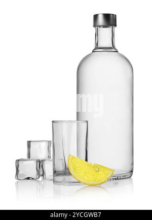 Flasche Wodka und Zitronensaft Stockfoto