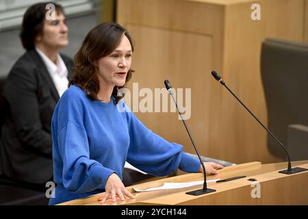 Brüssel, Belgien Oktober 2024. Hannelore Goeman von Vooruit auf einer Plenartagung des flämischen Parlaments am Mittwoch, den 23. Oktober 2024, in Brüssel. BELGA FOTO DIRK WAEM Credit: Belga News Agency/Alamy Live News Stockfoto