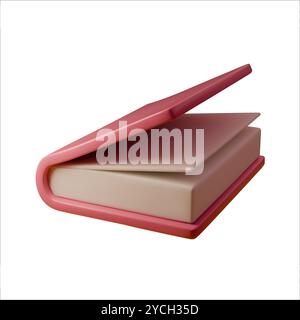 3D-Vektor-Illustration eines offenen rosafarbenen Buches mit weißen Seiten. Ein stilvolles und minimalistisches Konzept für Cover-Designs, Lehrmaterialien und Veröffentlichungen Stock Vektor