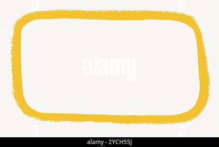 Gelber rechteckiger Rahmen mit geschliffenen Kanten und weichen Ecken. Vektordarstellung eines rauen, geriffelten Rechteckrahmens, der auf hellem Hintergrund isoliert ist Stock Vektor