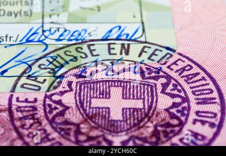 Schweizer Visum im Pass Stockfoto