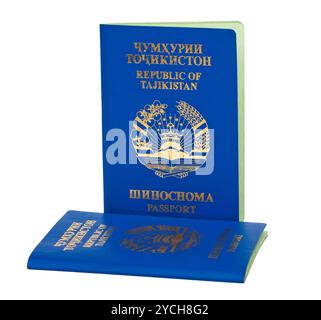 Tadschikistan-Pässe auf weißem Hintergrund Stockfoto