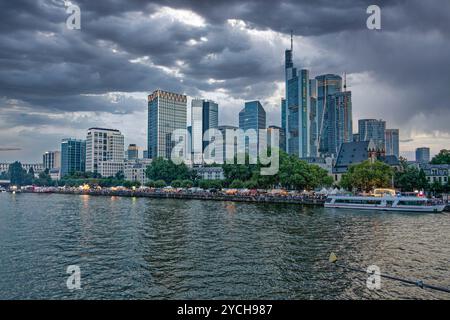 Museumsuferfest, Mainufer, Menschenmenge, Skyline, Bankenviertel, Frankfurt am Main, Hessen, Deutschland Stockfoto