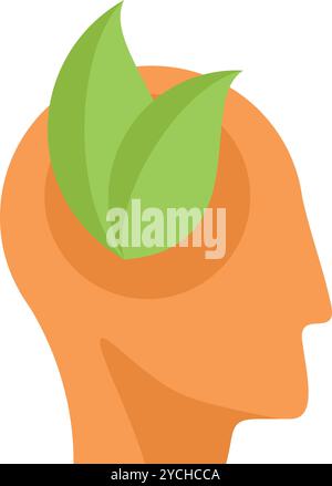 Diese Abbildung zeigt einen menschlichen Kopf mit grünen Blättern, die im Inneren wachsen, und symbolisiert umweltfreundliches Denken und Nachhaltigkeit Stock Vektor