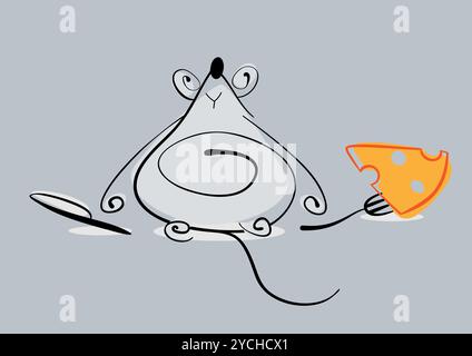 Pralle Maus isst Käse. Vektor-eps10-Illustration Stockfoto