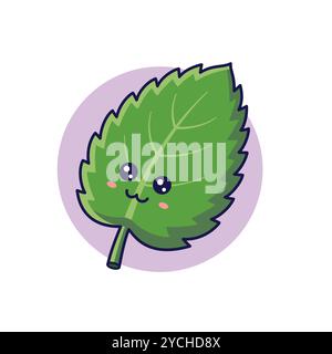 Frischkräuter-Konzept. Süßer Kawaii-Minzblatt-Charakter. Illustration des Vektor-Zeichentricksymbols. Mint-Charakter im Doodle-Stil. Stock Vektor