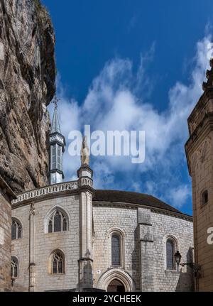 Statue der Schwarzen Madonna auf der Chapelle Notre-Dame, Rocamadour, Okzitanien, Frankreich. Stockfoto