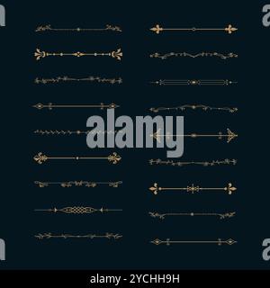 Trennzeichen, Ränder, Vintage-Linientrennzeichen. Textteiler Kritzelsatz. Dekorative Elemente für die Hochzeit. Handgezeichnete Vektorgrafik Stock Vektor