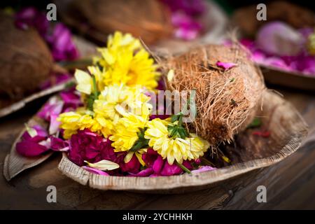 Opfergaben für die hinduistische religiöse Zeremonie Stockfoto