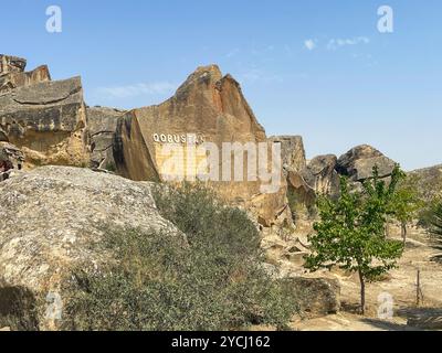 Gobustan Felskunst, Gobustan, Aserbaidschan. Stockfoto