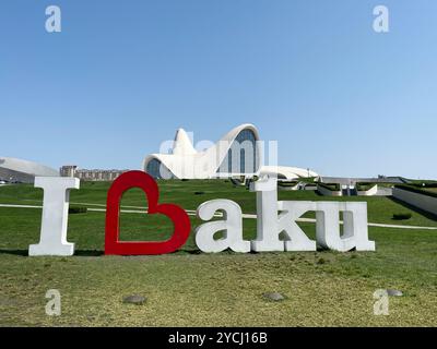 Ich liebe Baku, Heydar Aliyev Centre, Baku, Aserbaidschan. Stockfoto