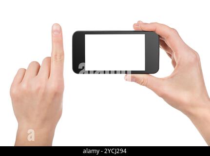 Schwarz Smartphone in der Hand isoliert Stockfoto