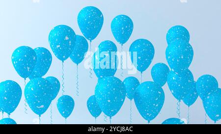 Blaue Ballons auf schwarzem Hintergrund Stockfoto