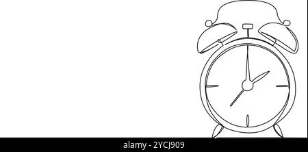 Durchgehende einzeilige Zeichnung des klassischen Weckers, Strichgrafik-Vektor-Illustration Stock Vektor