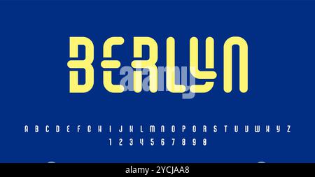 Berlyn Modern ist eine schlanke, kompakte, kondensierte Schrift mit klaren Linien und minimalistischem Design, ideal für modernes Branding, Schlagzeilen und stilvolles layo Stock Vektor