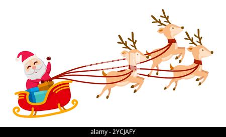 Der weihnachtsmann-Schlitten voller Geschenke und sein Rentier Stock Vektor