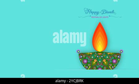 Happy Diwali Festival of Lights India Celebration Vorlage. Grafisches Bannerdesign mit indischem Diya Oil Lamp Design. Papier geschnitten Stil Vektor festlich Stock Vektor