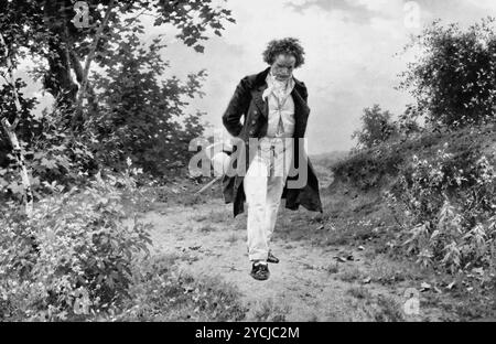 Klassischer Komponist Ludwig van Beethoven - Beethovens Spaziergang in der Natur. Illustration von Julius Schmid, Druck, ca. 1910, zugeschnitten Stockfoto