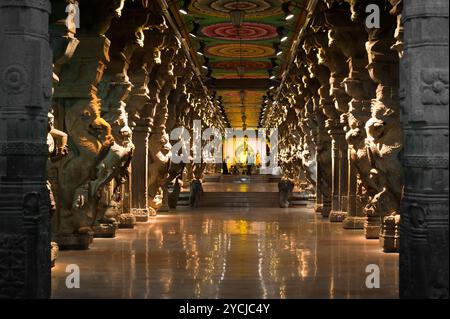 Großer Süden indische Architektur, Meenakshi Sundareswarar Tempel in Madurai. Süd-Indien, Tamil Nadu, Madurai Stockfoto