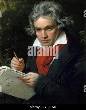 Joseph Karl Stieler Gemälde von Ludwig Van Beethoven mit der Handschrift der Missa solemnis, 1820 - das klassischste Porträt Beethovens - sauberere Version Stockfoto