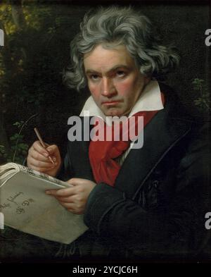 Joseph Karl Stieler Gemälde von Ludwig Van Beethoven mit der Handschrift der Missa solemnis, 1820 - das klassischste Porträt Beethovens Stockfoto