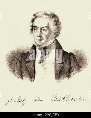 Porträt des Komponisten Ludwig van Beethoven im Mittelalter; Brustlänge, um 1810–1825, anonymer Künstler Stockfoto