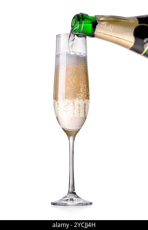 Champagner in ein Glas gießen Stockfoto