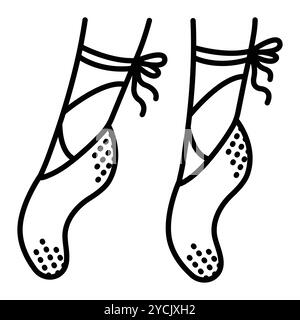 Ballerinas mit schwarzer Linie, Füße in spitzenschuhen, lineare Ballettsymbole. Vektor-Monochrom-Illustration, bearbeitbare Kontur Stock Vektor