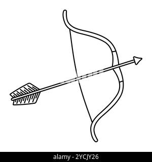 Bogen und Pfeil, Bogenschießen, Vektorillustration mit schwarzer Linie, bearbeitbarer Strich Stock Vektor