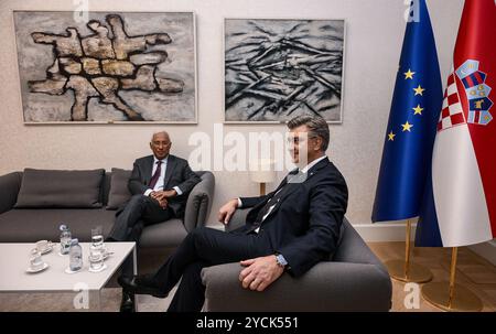 Zagreb, Kroatien. Oktober 2024. Der kroatische Premierminister Andrej Plenkovic empfing am 23. Oktober 2024 den neu gewählten Präsidenten des Europäischen Rates António Costa zu einem offiziellen Besuch in Zagreb, Kroatien. Foto: Josip Regovic/PIXSELL Credit: Pixsell/Alamy Live News Stockfoto