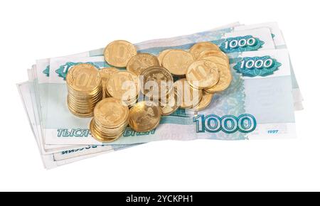 Russische Rubel Banknoten und Münzen Stockfoto