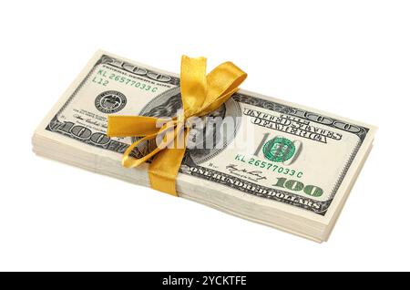 Stapel von zehntausend Dollar Haufen von hundert-Dollar-Scheine, Isolated on White Background Stockfoto