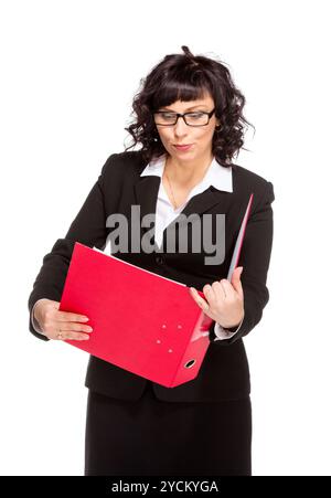Fröhliche Geschäftsfrau mit Mappe Stockfoto