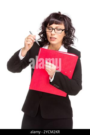 Fröhliche Geschäftsfrau mit Mappe Stockfoto