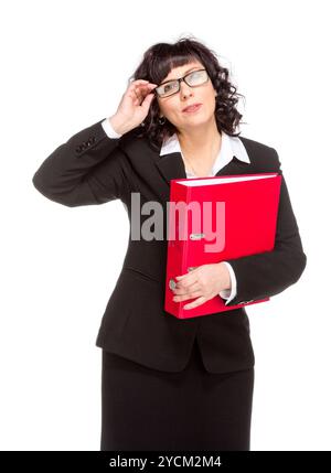 Fröhliche Geschäftsfrau mit Mappe Stockfoto