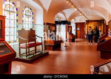 Ausstellungsfläche. Die Klausener Synagoge ist heute die größte Synagoge im ehemaligen Prager Jüdischen Ghetto und das einzige Beispiel einer frühbarocken syna Stockfoto