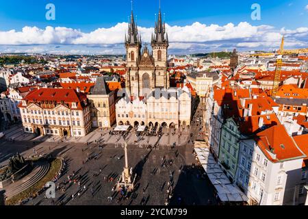Partielle Luftaufnahme. Altstädter Ring, Prag, Tschechische Republik, Europa Stockfoto