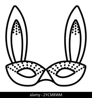 Hase Maskerade Maske, Vektor schwarze Linie Illustration mit Punkten, editierbare Kontur, Pixel perfekt Stock Vektor