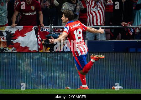 Madrid, Espagne. Oktober 2024. Julian ALVAREZ von Atletico Madrid feiert sein Tor während des Fußballspiels der UEFA Champions League, League Phase MD3 zwischen Atletico de Madrid und LOSC Lille am 23. Oktober 2024 im Riyadh Air Metropolitano Stadion in Madrid, Spanien - Foto Matthieu Mirville/DPPI Credit: DPPI Media/Alamy Live News Stockfoto