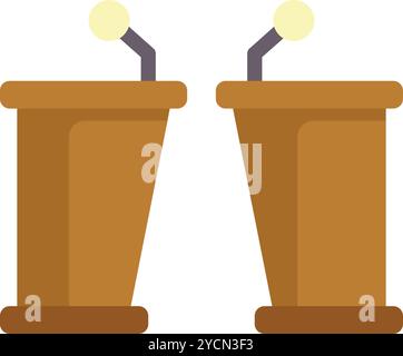 Illustration von zwei leeren Tribünen-Podiumtribüne mit Mikrofonen für Konferenzreden, die darauf warten, dass Politiker mit dem Reden beginnen Stock Vektor