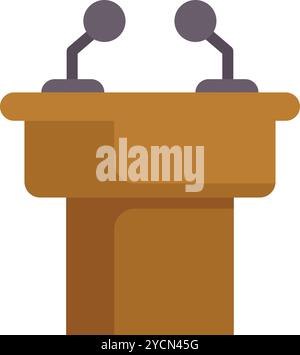 Das hölzerne Podium mit zwei Mikrofonen steht für eine Präsentation oder Konferenz bereit Stock Vektor