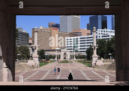 Das Denver Civic Center Historic District mit spektakulärer architektonischer Kulisse, der öffentliche Treffpunkt der Region, Colorado, USA. Stockfoto