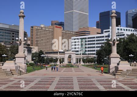 Das Denver Civic Center Historic District mit spektakulärer architektonischer Kulisse, der öffentliche Treffpunkt der Region, Colorado, USA. Stockfoto