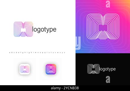 Blenden von Linien im Buchstaben M, Logo mit abgerundeten geometrischen Streifen für technische Identität, Branding und kreative Poster. Vektor-Logo. Stock Vektor